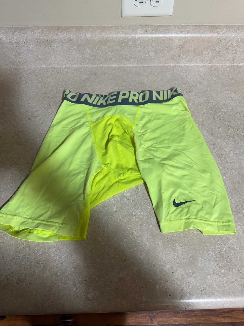 Nike Men's Compression Shorts in Neon Yellow with Grey Waistband